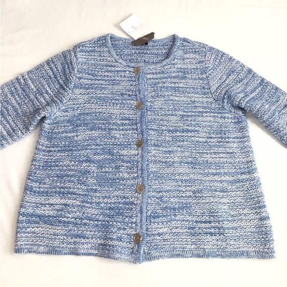 J. Jill Wearever Spray-dyed Sweater-Jacket In Blue Agate Marble New Size Large - Picture 6 of 13